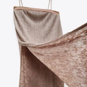 NWT Zara Bronze Tan Pleated Satin Tunic